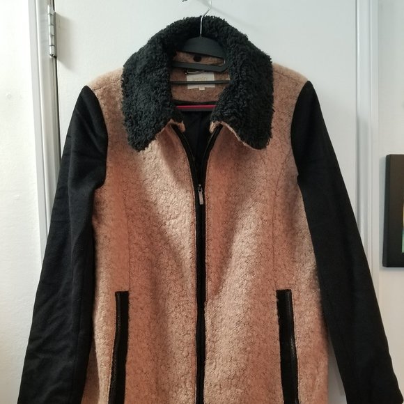 Wool mix color block zip up coat with zipper details - Picture 1 of 12